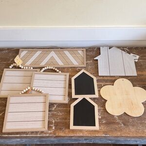 NWT Crafters Square 8 Piece Blank Natural Wood and Chalkboard Home Accents Sets